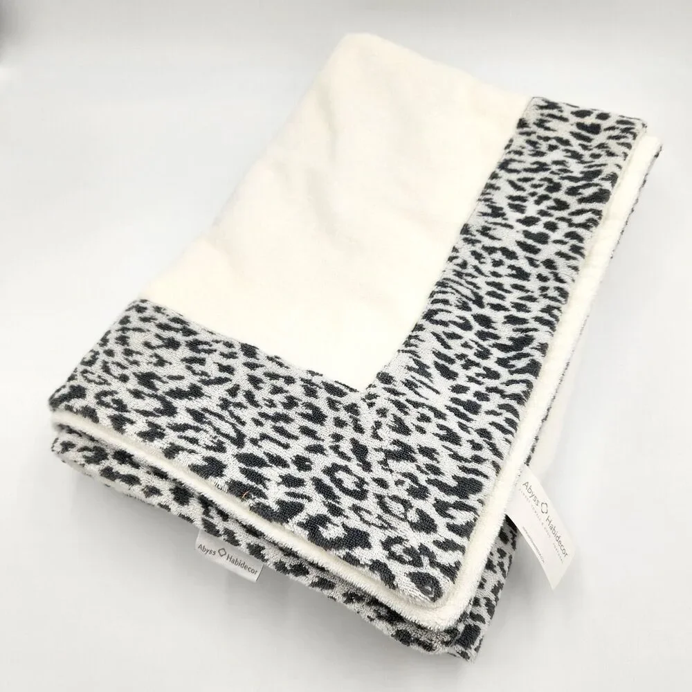 Abyss White Leopard Print Luxury Cotton Portozimbia Large Beach Towel 39x78